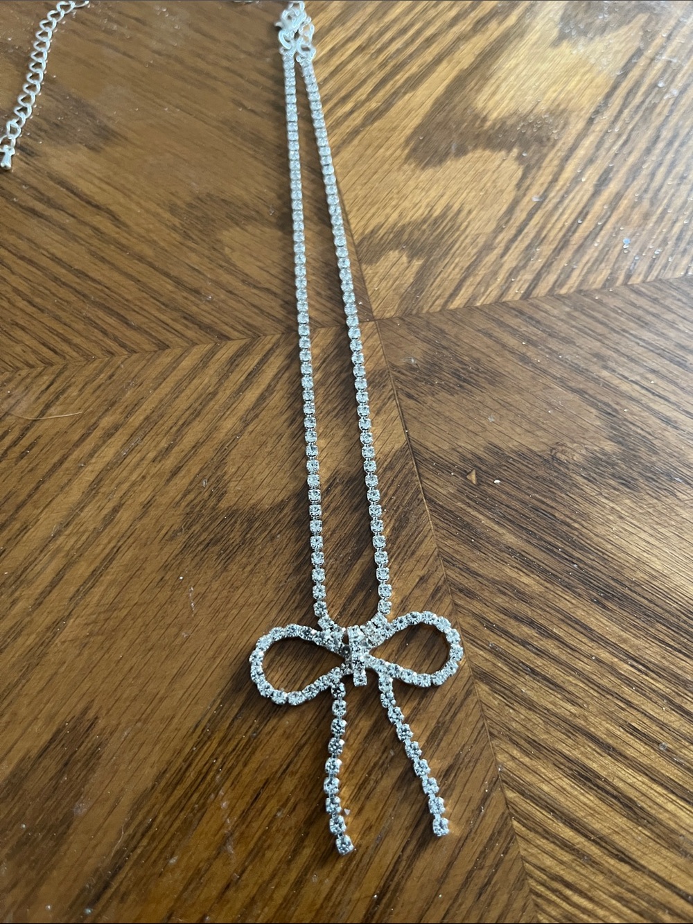 Silver Bow Pendant Rhinestone Necklace - Women's Jewelry